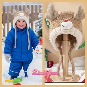Cute Antlers Kids Ear  Stretch Thermal Hat For Boys Girls